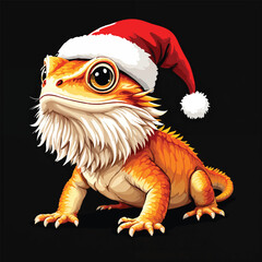 Fototapeta premium Christmas Bearded Dragons With Santa Hat Vector Illustration isolated 