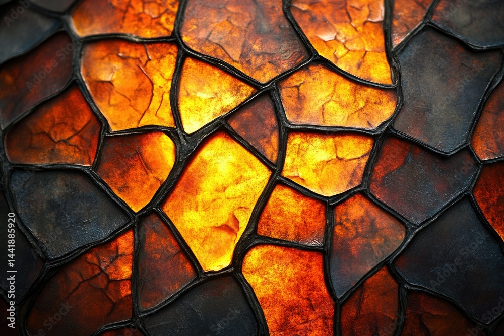 Poster Illuminated mosaic artwork with warm, amber and brown glass pieces creating a textured pattern.