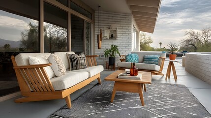 Fototapeta premium Cozy veranda brimming with style, warmth, and inviting retro charm.