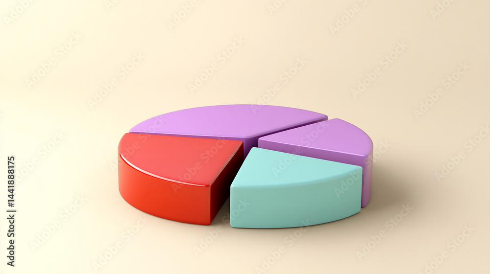Poster 3D pastel pie chart showing data segments.