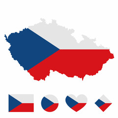 Vector set of Czech Republic high detailed map flag and national flag round badge isolated on white background.