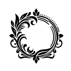 Elegant Black Floral Wreath: Classic Decorative Circle Design