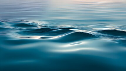 Close-up of gentle ocean waves with soft reflections on calm blue water