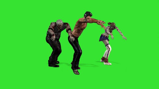 Walking zombie in road green screen or chroma key video clip motion animation