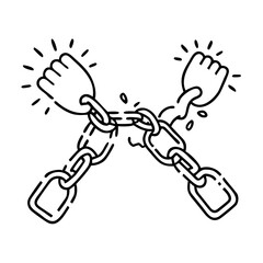 broken chains symbolizing freedom icon, broken chains symbolizing freedom line art - simple line art of broken chains symbolizing freedom, perfect for broken chains symbolizing freedom logos and icons