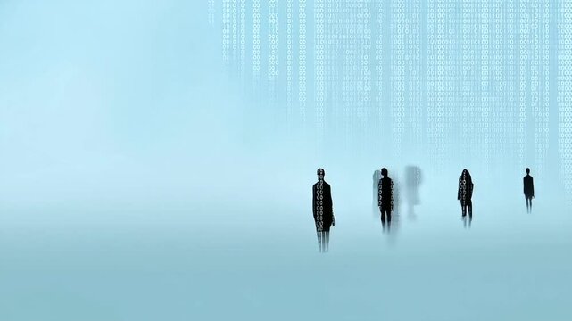 Abstract Minimalist Background with Silhouettes and Binary Code