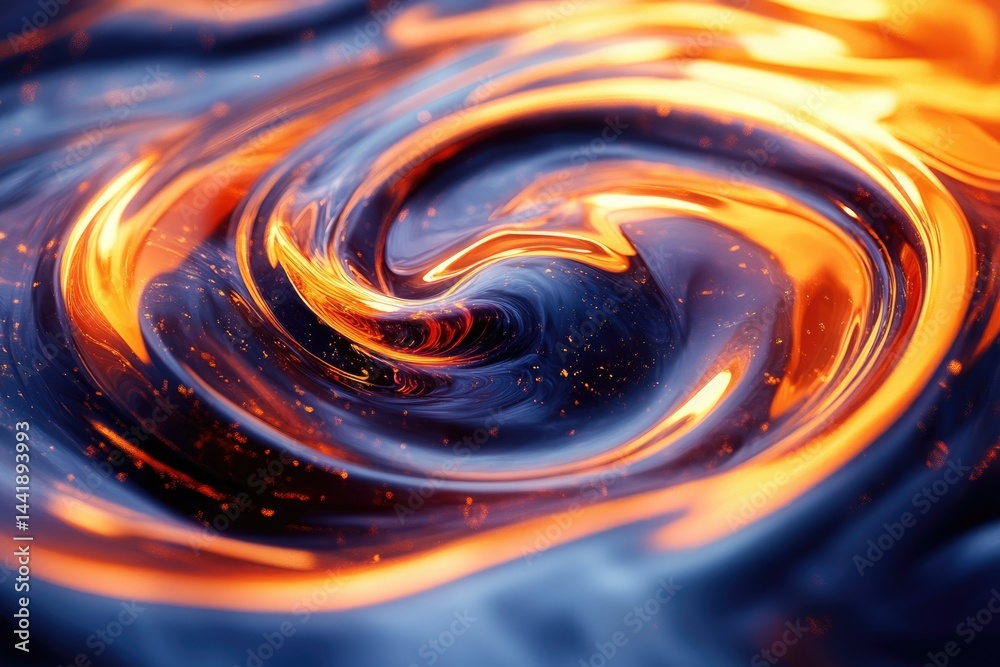 Poster Abstract swirling liquid, fiery orange and deep blue hues, creating a mesmerizing vortex effect.
