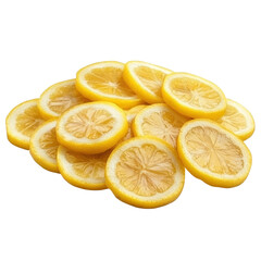 A pile of  circular lemon slices.