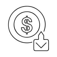 dollar sign with download icon, dollar sign with download line art - simple line art of dollar sign with download, perfect for dollar sign with download logos and icons