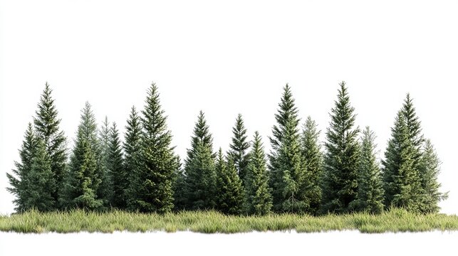 Green evergreen coniferous forest trees nature landscape background fir row sky pine line woods image