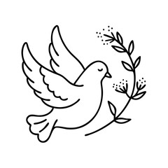 dove with olive branch icon, dove with olive branch line art - simple line art of dove with olive branch, perfect for dove with olive branch logos and icons