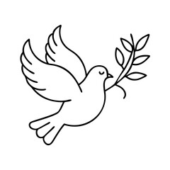 dove with olive branch icon, dove with olive branch line art - simple line art of dove with olive branch, perfect for dove with olive branch logos and icons