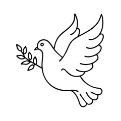dove with olive branch icon, dove with olive branch line art - simple line art of dove with olive branch, perfect for dove with olive branch logos and icons