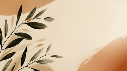 Elegant Green Leaf Design over Soft Neutral Background for Modern Aesthetic Spaces