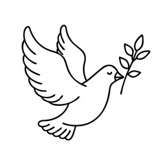 dove with olive branch icon, dove with olive branch line art - simple line art of dove with olive branch, perfect for dove with olive branch logos and icons