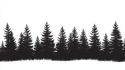 Obraz premium Majestic evergreen forest silhouette graphic design illustration fir art pine trees woods black white