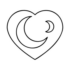 heart with crescent icon, heart with crescent line art - simple line art of heart with crescent, perfect for heart with crescent logos and icons