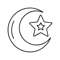 islamic crescent and star icon, islamic crescent and star line art - simple line art of islamic crescent and star, perfect for islamic crescent and star logos and icons