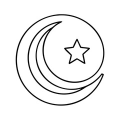 islamic crescent and star icon, islamic crescent and star line art - simple line art of islamic crescent and star, perfect for islamic crescent and star logos and icons