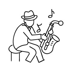 jazz musician silhouette icon, jazz musician silhouette line art - simple line art of jazz musician silhouette, perfect for jazz musician silhouette logos and icons