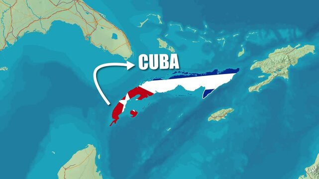 Map of Cuba Zooming Animation with Flag Rotating and Text Display 4K Video Full HD