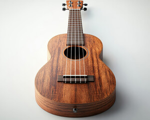 Obraz premium Front View of Wooden Ukulele Isolated on White Background, Musical Instrument Artistry and Design
