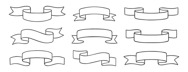 banner scribble vintage scroll icon doodle hand drawn. Middle Ages header ribbons