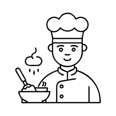 male chef or cooking icon, male chef or cooking line art - simple line art of male chef or cooking, perfect for male chef or cooking logos and icons
