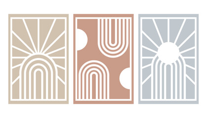 Mid Century Modern Arch Wall Art Set . Ideal for poster, cover, banner, home decor.