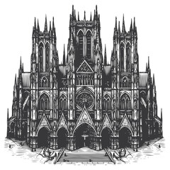 Fototapeta premium A majestic Gothic cathedral towering with spires piercing the sky, featuring detailed architecture and historical stone carvings