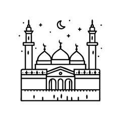 masjid al haram grand mosque icon, masjid al haram grand mosque line art - simple line art of masjid al haram grand mosque, perfect for masjid al haram grand mosque logos and icons