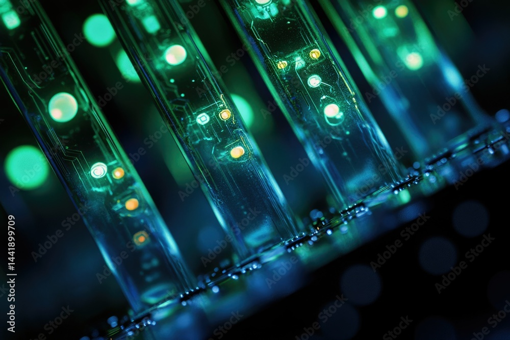 Poster close-up of illuminated circuit boards, showcasing intricate details and technological advancement.
