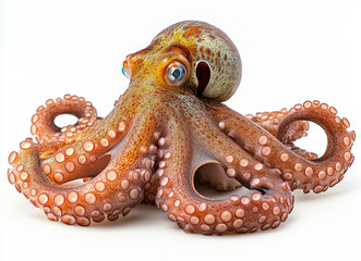 Obraz premium Detailed Octopus Isolated on White Background Showcasing Tentacles and Texture in Studio Lighting