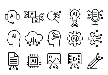 AI integration icons showcase futuristic technology concepts