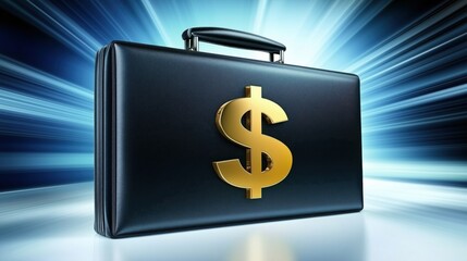 Black briefcase with golden dollar sign showcasing business finance concepts in bright, dynamic background