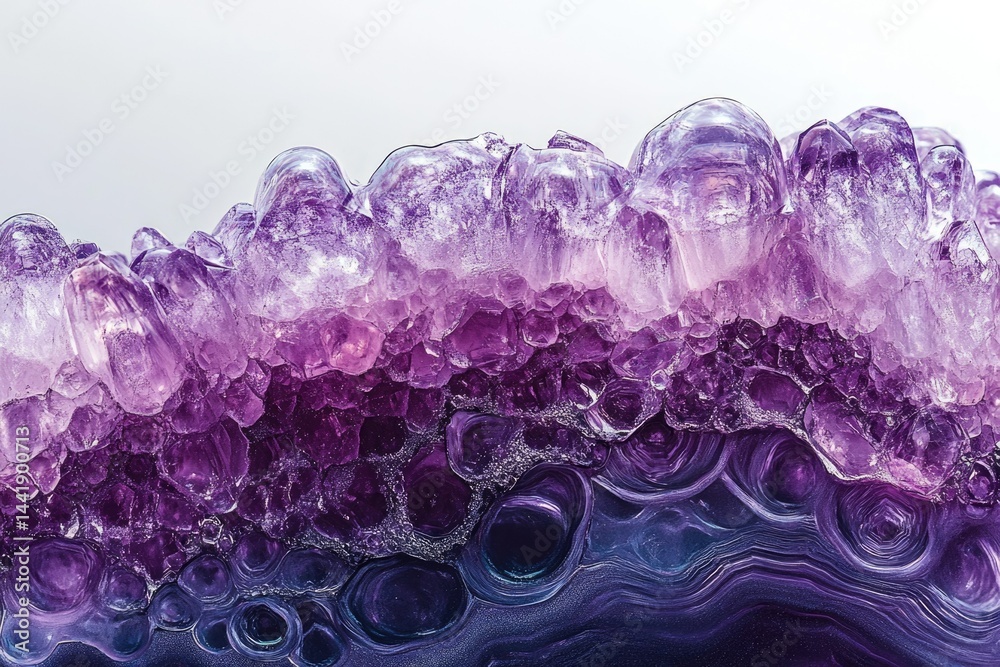 Poster close-up of a vibrant purple amethyst geode, showcasing its intricate crystal formations and captiva