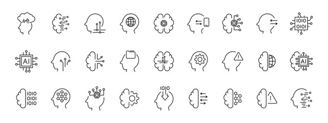 Artificial intelligence Minds brains and technology icons
