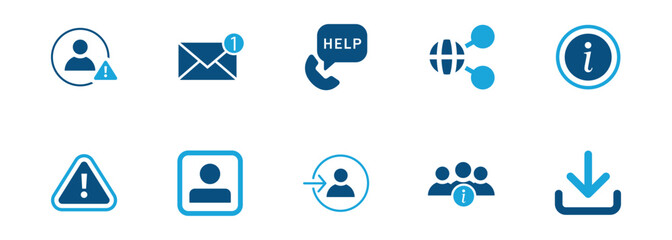 Blue Alert, Notification, Info, and User Interface Icon Set for Web and Mobile Applications
