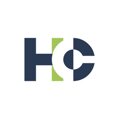 this is a flat logo design of an initial letter HC in green and blue that looks good on a white background