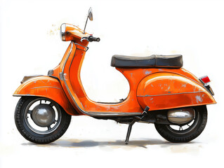 Obraz premium hyperrealistic image orange moped on a white background