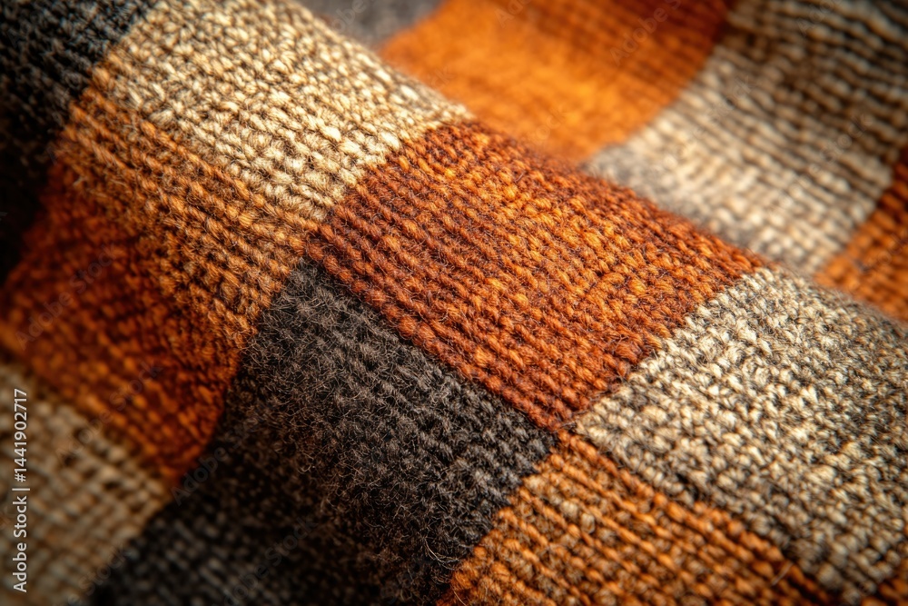Aufkleber Close-up of a textured fabric with a checkered pattern in earthy tones.