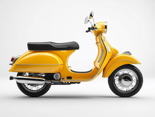 hyperrealistic image yellow moped on a white background