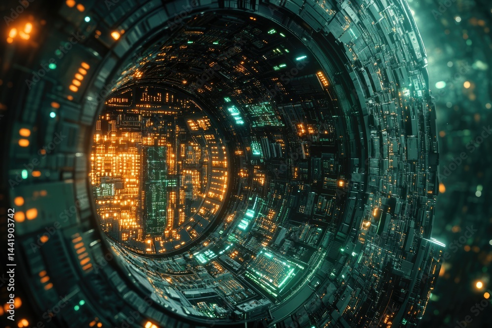 Aufkleber A futuristic, glowing tunnel of intricate technological design, hinting at advanced digital systems and spaceships.