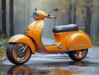 hyperrealistic image orange moped on a white background
