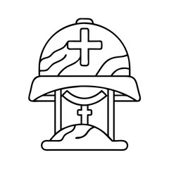 military helmet on a cross icon, military helmet on a cross line art - simple line art of military helmet on a cross, perfect for military helmet on a cross logos and icons