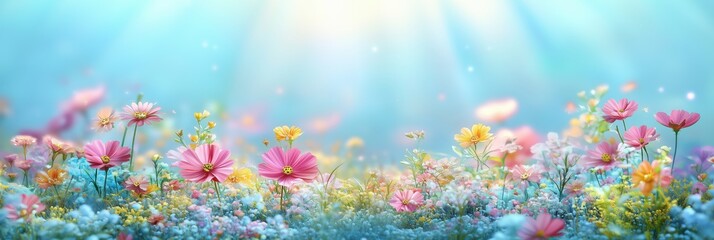 Vibrant flowers bloom under soft sunlight in a tranquil garden setting showcasing a colorful landscape filled with life