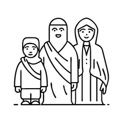 muslim family on hajj icon, muslim family on hajj line art - simple line art of muslim family on hajj, perfect for muslim family on hajj logos and icons
