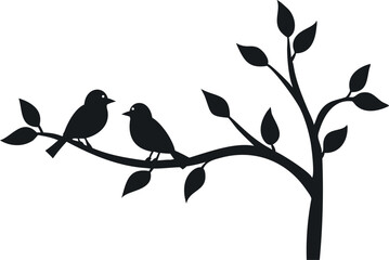 Silhouetted Birds on Branches – Minimalist Black and White Nature Illustration in Vector Style