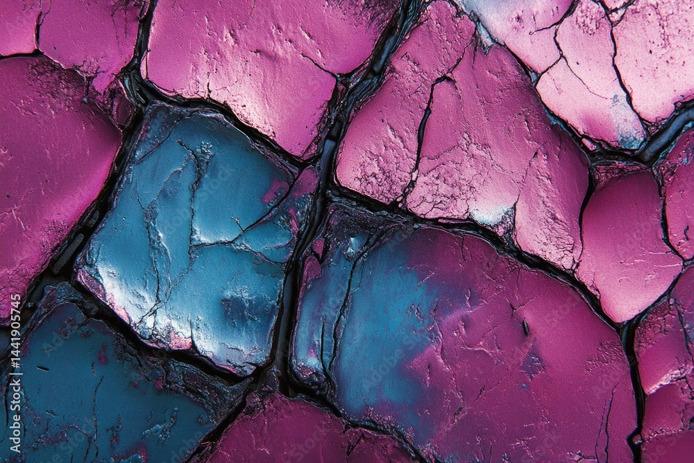 Poster abstract image of cracked paint in shades of pink and blue, creating a textured, artistic effect.