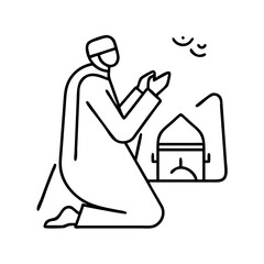 pilgrim praying in mina icon, pilgrim praying in mina line art - simple line art of pilgrim praying in mina, perfect for pilgrim praying in mina logos and icons